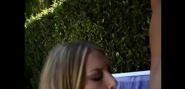  Sexy blonde teen loves getting her pussy fucked in the garden recliner chair